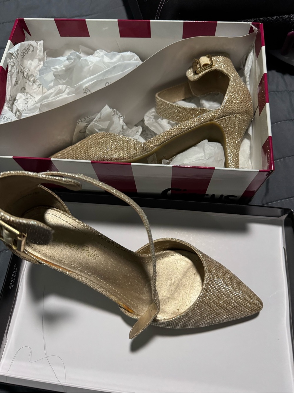 Dream Pairs Gold Glitter Ankle-Strap Pointed Heels